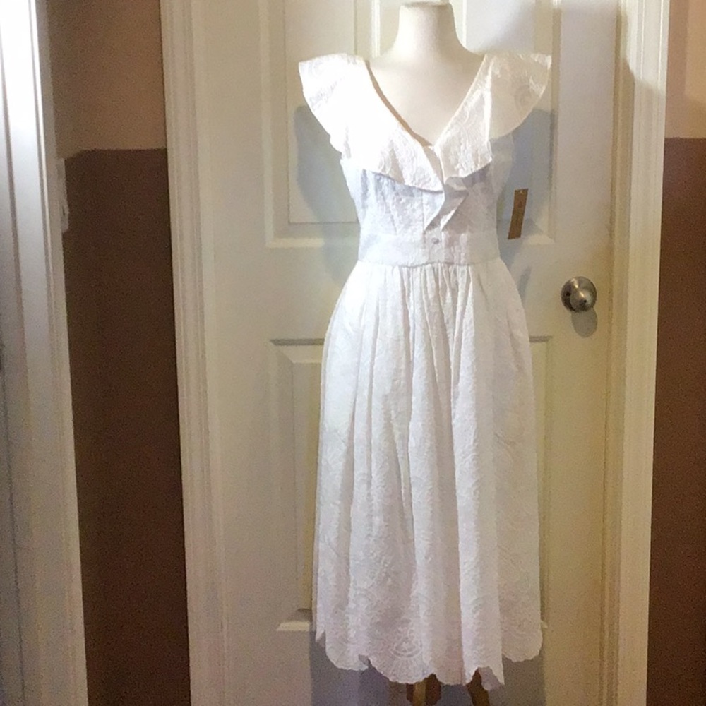 Cremieux Eyelet V Neck Dress